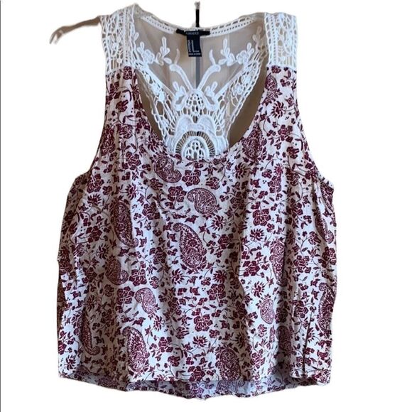 Forever 21 Red & White Floral Racer Back Lace Crop Top  Paisley Crochet size M - Picture 13 of 13